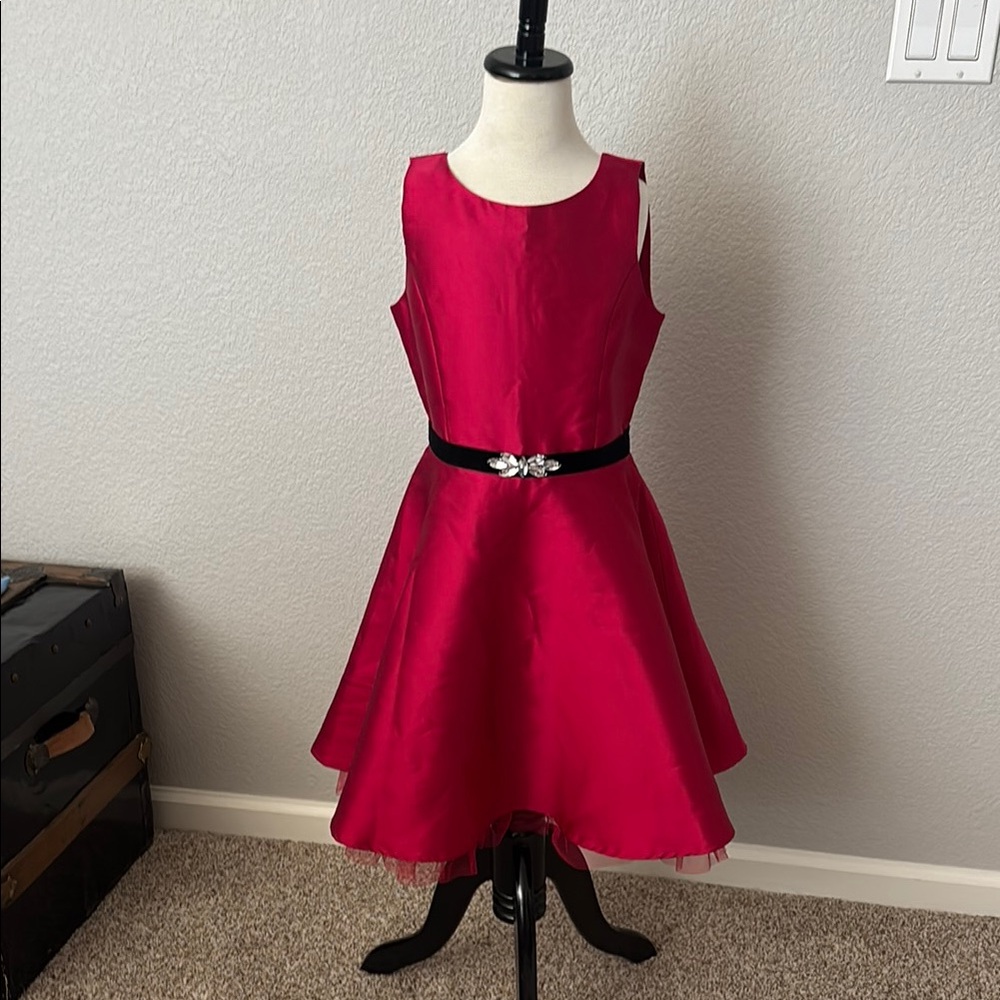 Elegant Red Kids Dress with Black Belt
